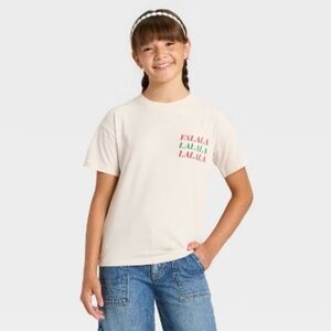 Cat & Jack Girls' Short Sleeve Christmas 'Falala' Oversized Graphic Top